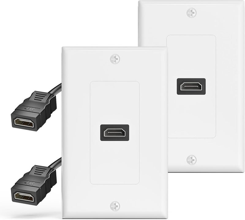 VCELINK HDMI Wall Plate, 2 Pack 4K HDMI Wall Plate with Pigtail, Supports 4K@60 Hz HDR ARC, HDMI Outlet for Home Theater (1-Port) - Image 1
